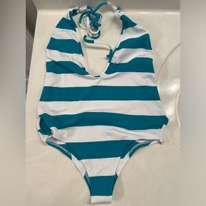 Wicked Weasel 811 Sailor Stripe one-piece Bikini, color Jade size Medium